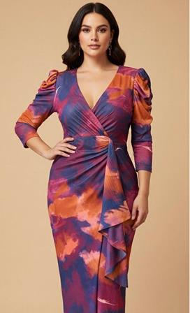 Vestido Midi Drapeado con Estampado