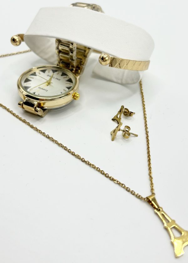 Conj. reloj+brazalete+collar+pendiente