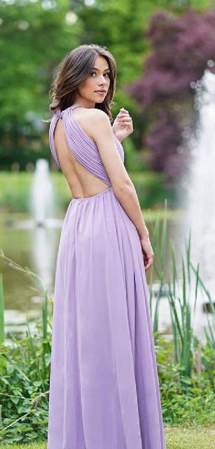 Vestido Largo de Gasa con Cuello Halter - Imagen 5