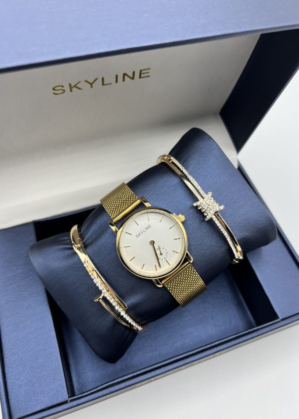 Conjunto Reloj Malla Acero + 2 Brazaletes