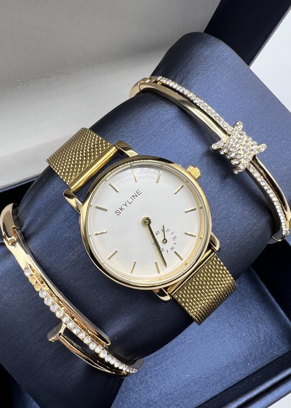 Conjunto Reloj Malla Acero + 2 Brazaletes