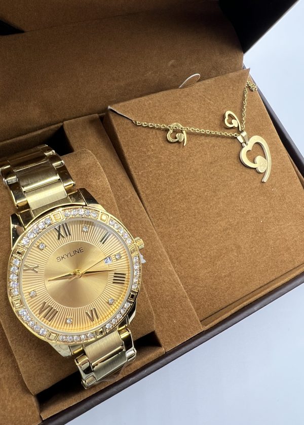 Conjunto Reloj Acero+Collar+Ptes.