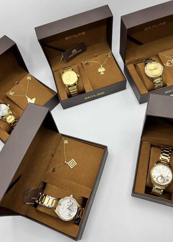 Conjunto Reloj Acero+Collar+Ptes.