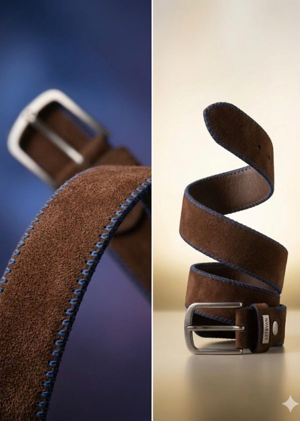 Cinturón Piel Serraje Cosido Zig-Zag