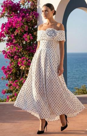 Vestido Largo Lunares con Escote Bardot