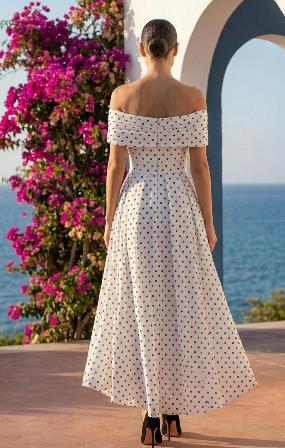 Vestido Largo Lunares con Escote Bardot