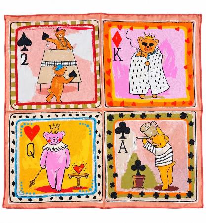Pañuelo de Seda Osos Naipes 51 x 51 cm.